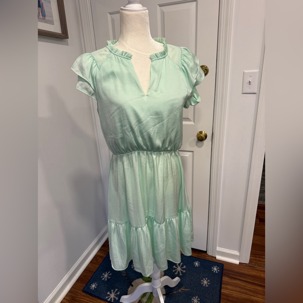 Mint Green Ruffle Sleeve Dress
